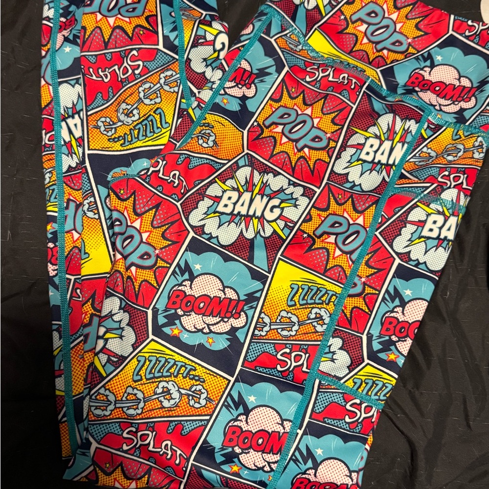 Constantly Varied Gear Comic Pop Art Leggings- Red, Blue, Yellow- Capri leggings